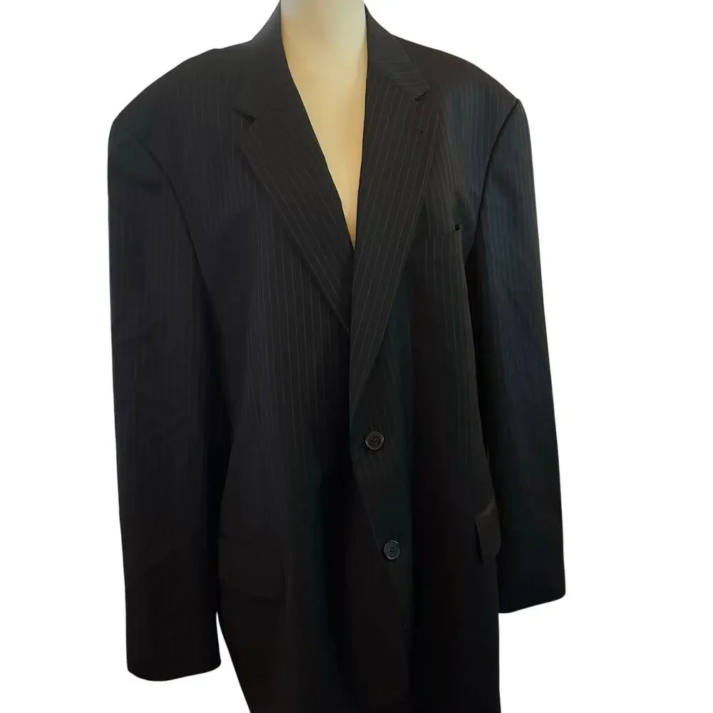 Joseph Abboud 100% Wool American Soft Suit Jacket, Black Pinstripe, Size 48 Long
